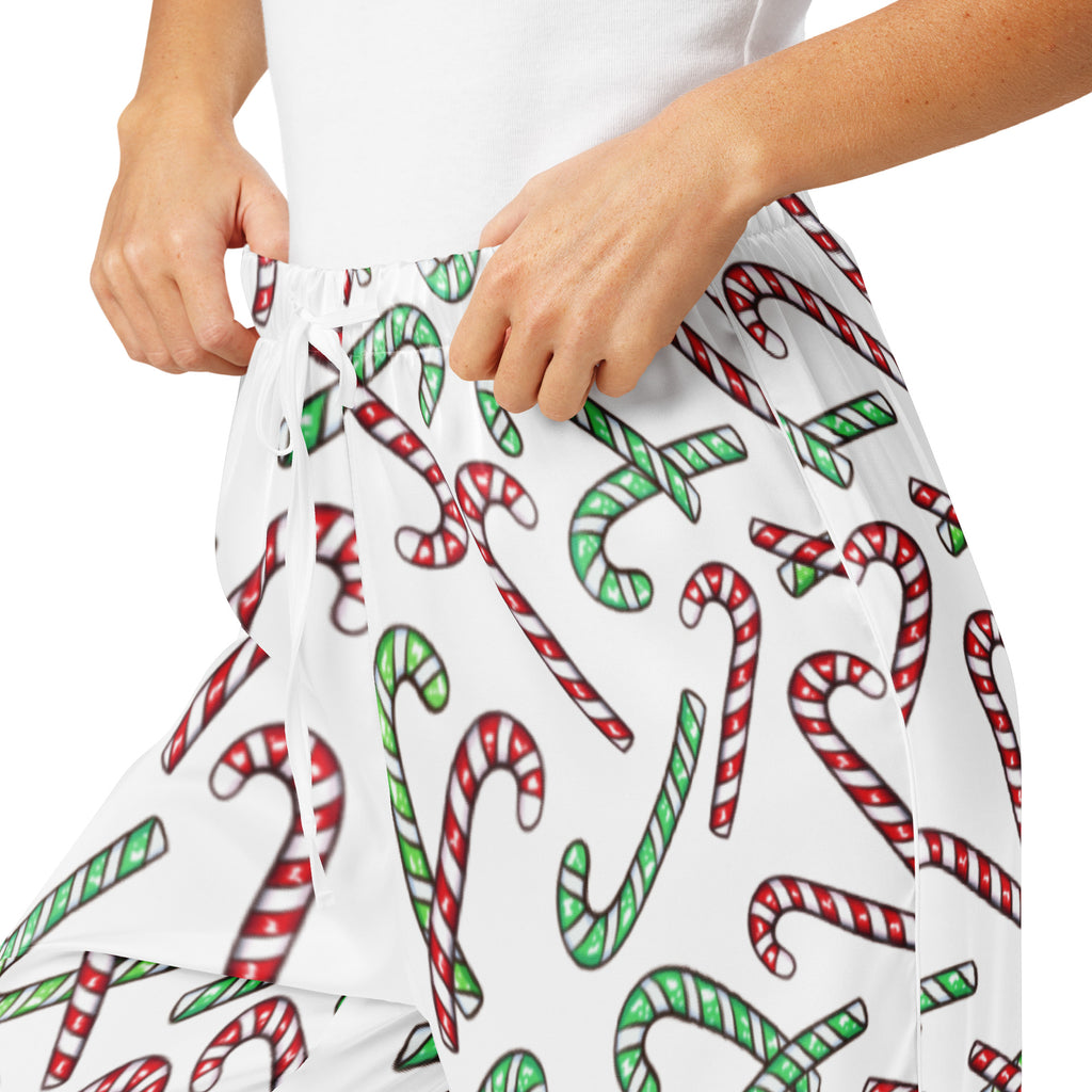 Women’s Red & Green Candy Cane Pajama Pants – Lightweight Relaxed Fit with Drawstring Waist