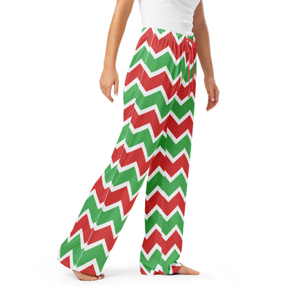 Women’s Christmas Chevron Pajama Pants – Lightweight Relaxed Fit with Drawstring Waist
