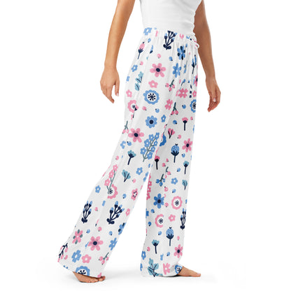 Women’s Pink and Blue Floral Pajama Pants – Lightweight Relaxed Fit with Drawstring Waist