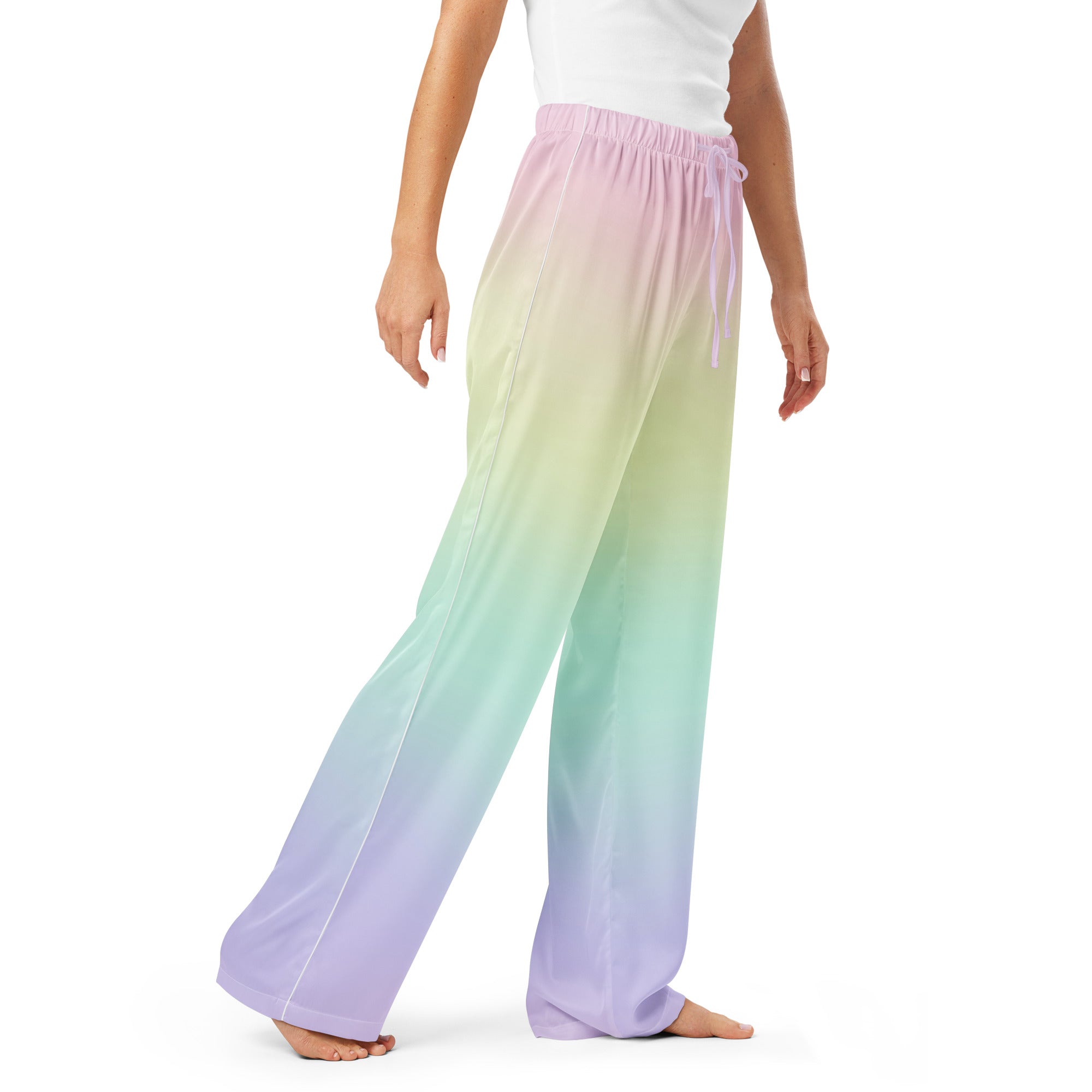 Women’s Pastel Rainbow Pajama Pants – Lightweight Relaxed Fit with Drawstring Waist