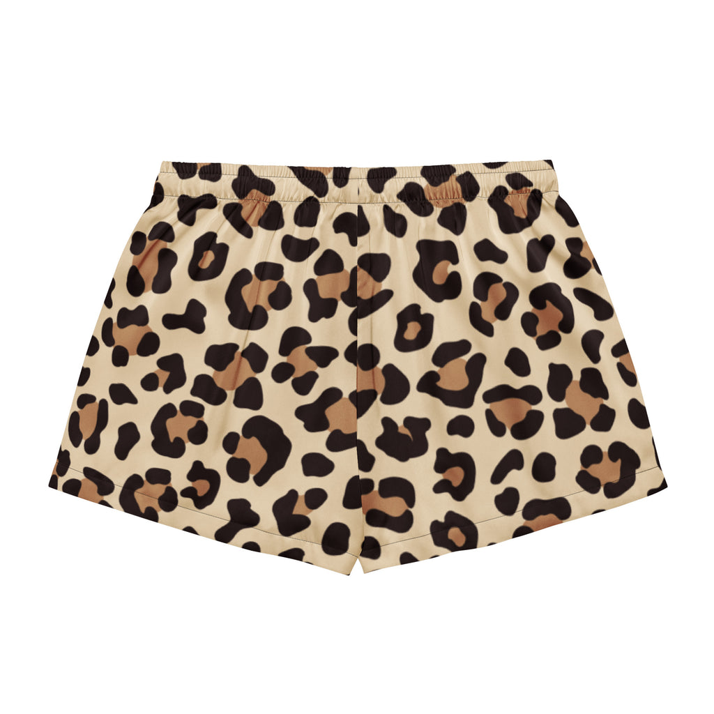 Women’s Leopard Print Silky Pajama Shorts – Lightweight Relaxed Fit with Drawstring Waist