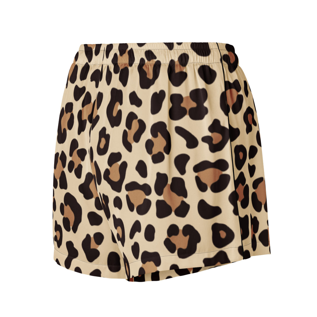 Women’s Leopard Print Silky Pajama Shorts – Lightweight Relaxed Fit with Drawstring Waist