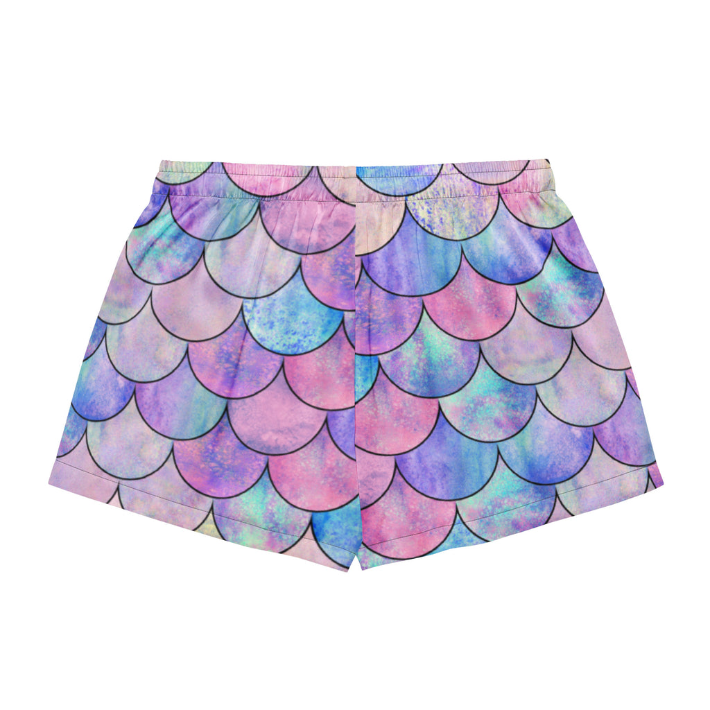 Women’s Pastel Mermaid Silky Pajama Shorts – Lightweight Relaxed Fit with Drawstring Waist