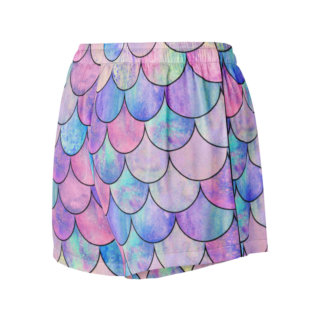 Women’s Pastel Mermaid Silky Pajama Shorts – Lightweight Relaxed Fit with Drawstring Waist