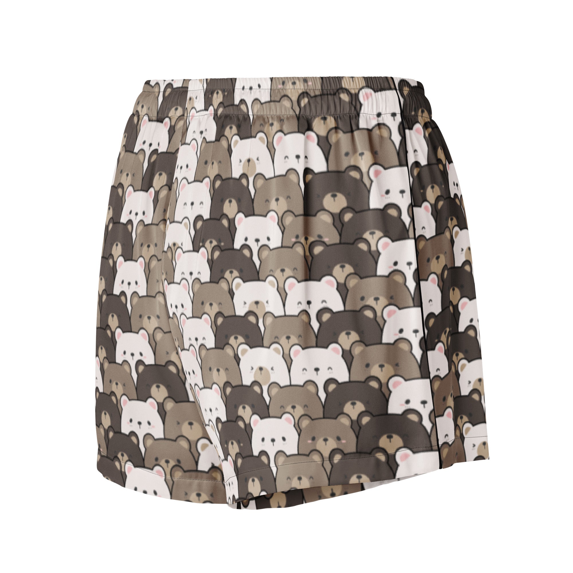 Women’s cute bear face silky pajama shorts with playful brown and white cartoon bears print lightweight relaxed fit