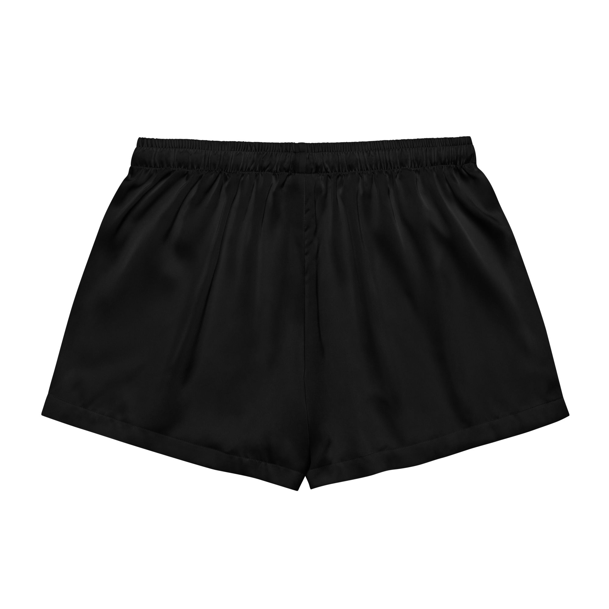 Women’s black silky satin pajama shorts with elastic waistband lightweight relaxed fit for comfortable sleepwear