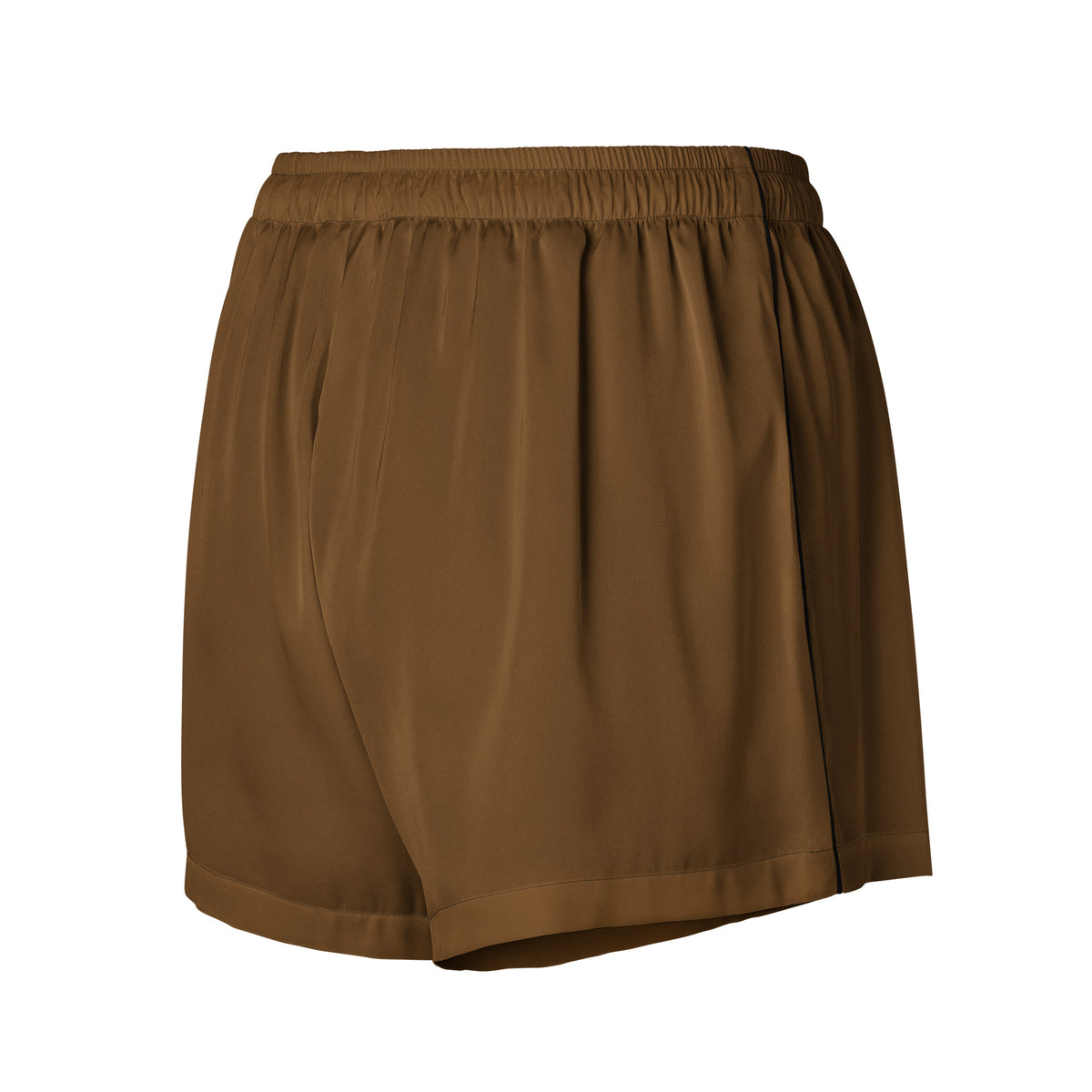 Women’s brown silky pajama shorts with lightweight smooth fabric and elastic waistband for relaxed fit sleepwear