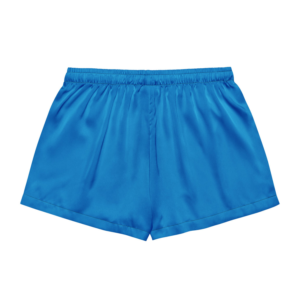 Bright blue satin shorts with elastic waistband for women lightweight relaxed fit pajama shorts with drawstring waist