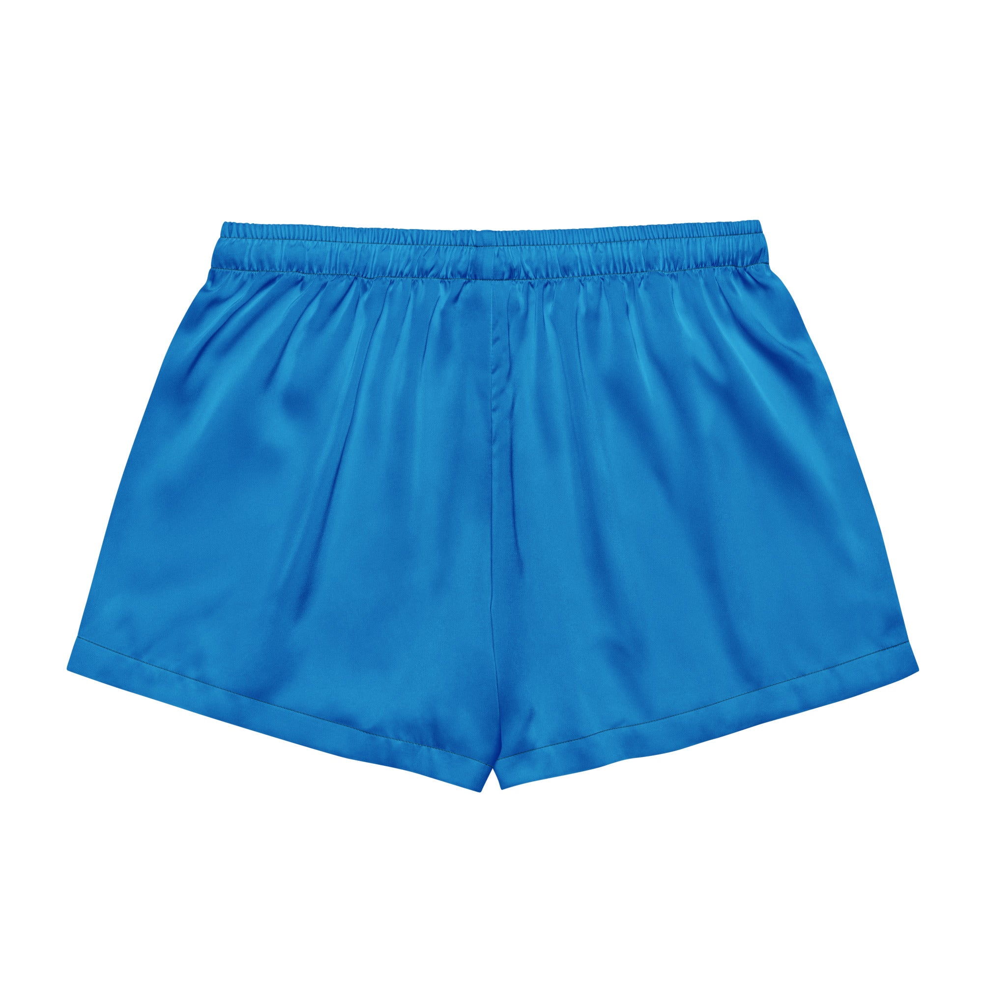 Bright blue satin shorts with elastic waistband for women lightweight relaxed fit pajama shorts with drawstring waist