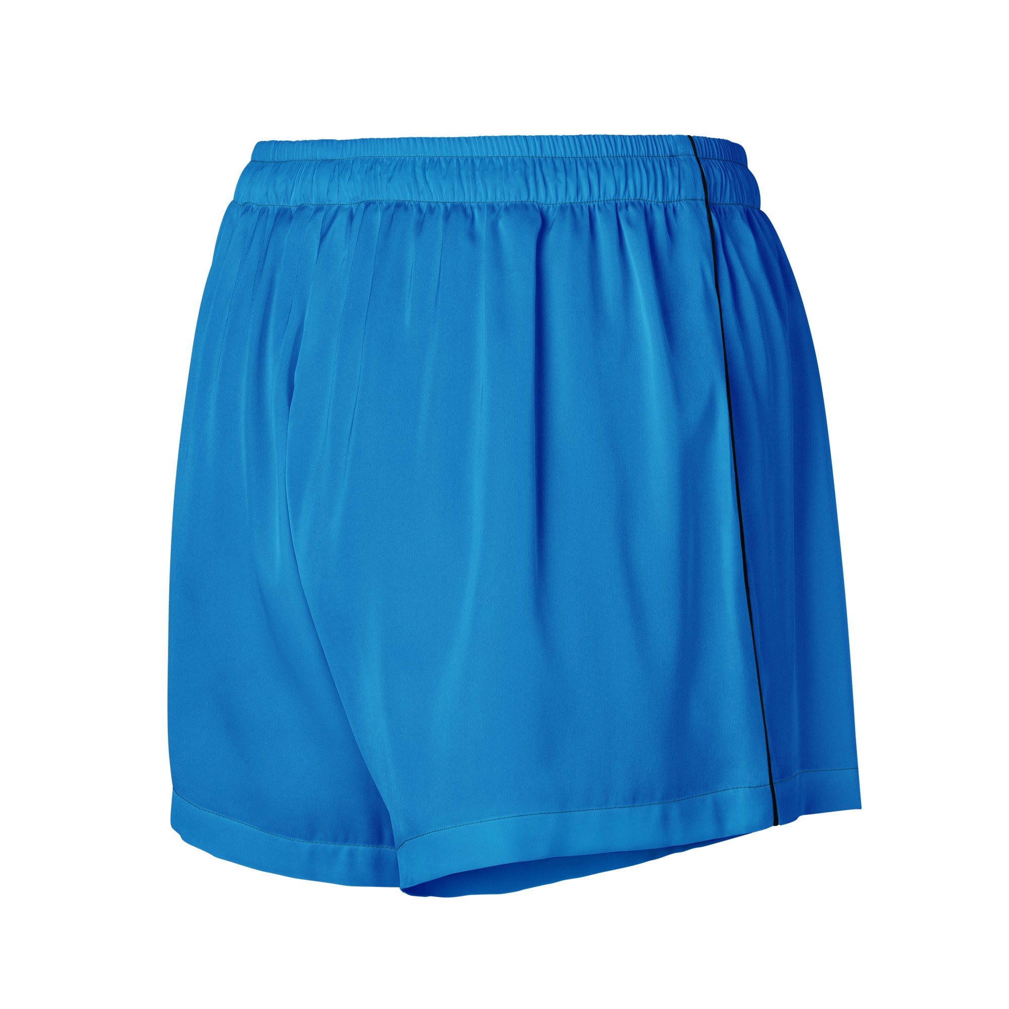 Women’s royal blue silky pajama shorts with black side stripe elastic waistband lightweight relaxed fit