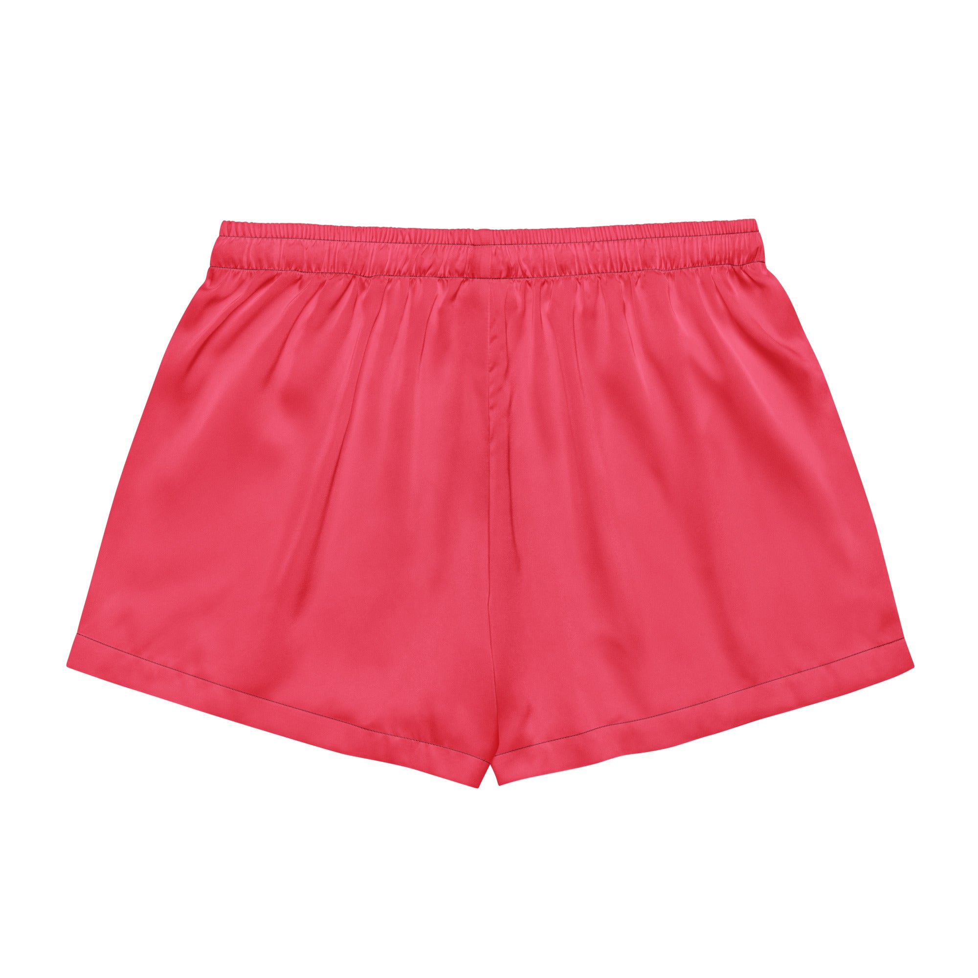 Women’s bright pink satin pajama shorts with elastic waistband lightweight relaxed fit and drawstring waist