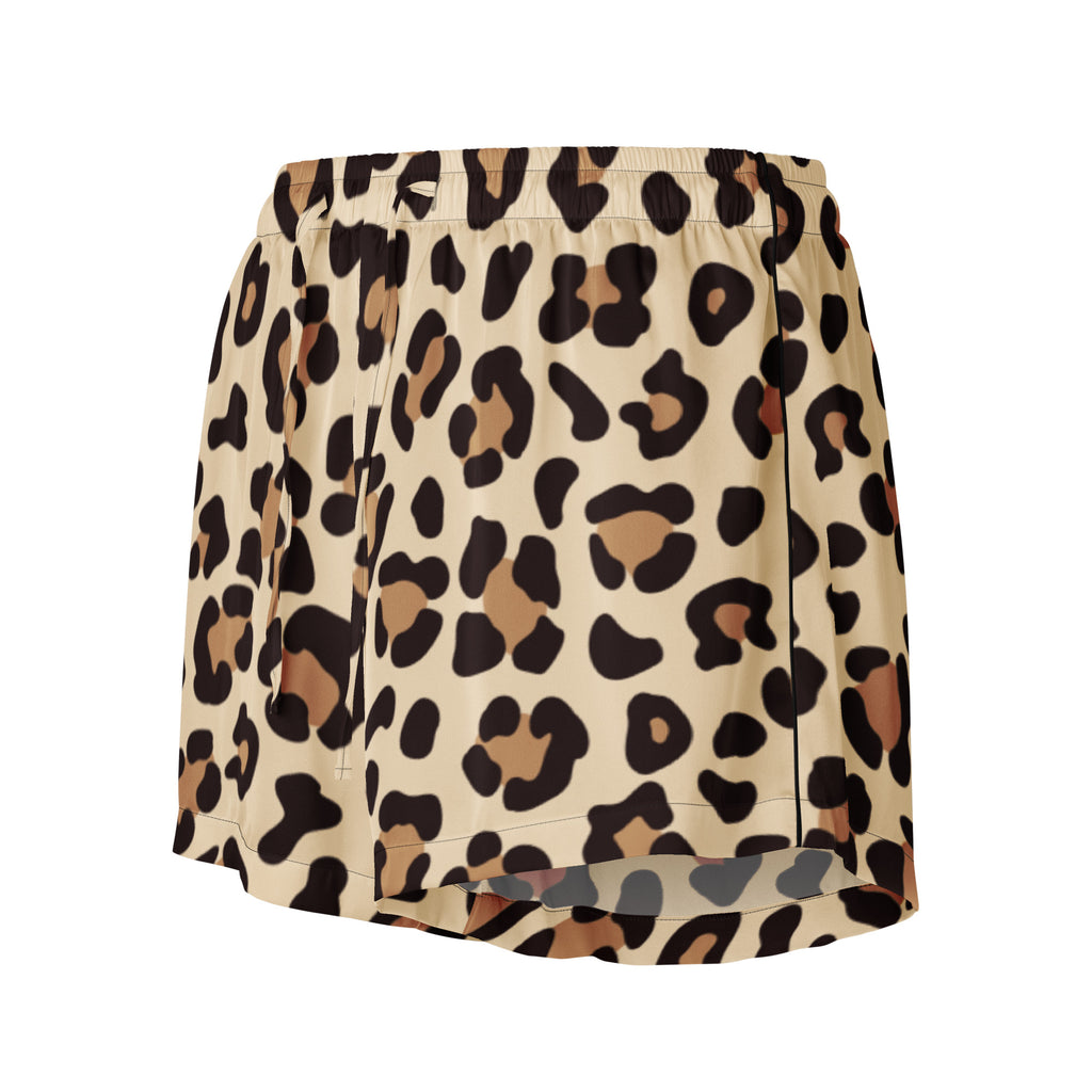 Women’s Leopard Print Silky Pajama Shorts – Lightweight Relaxed Fit with Drawstring Waist