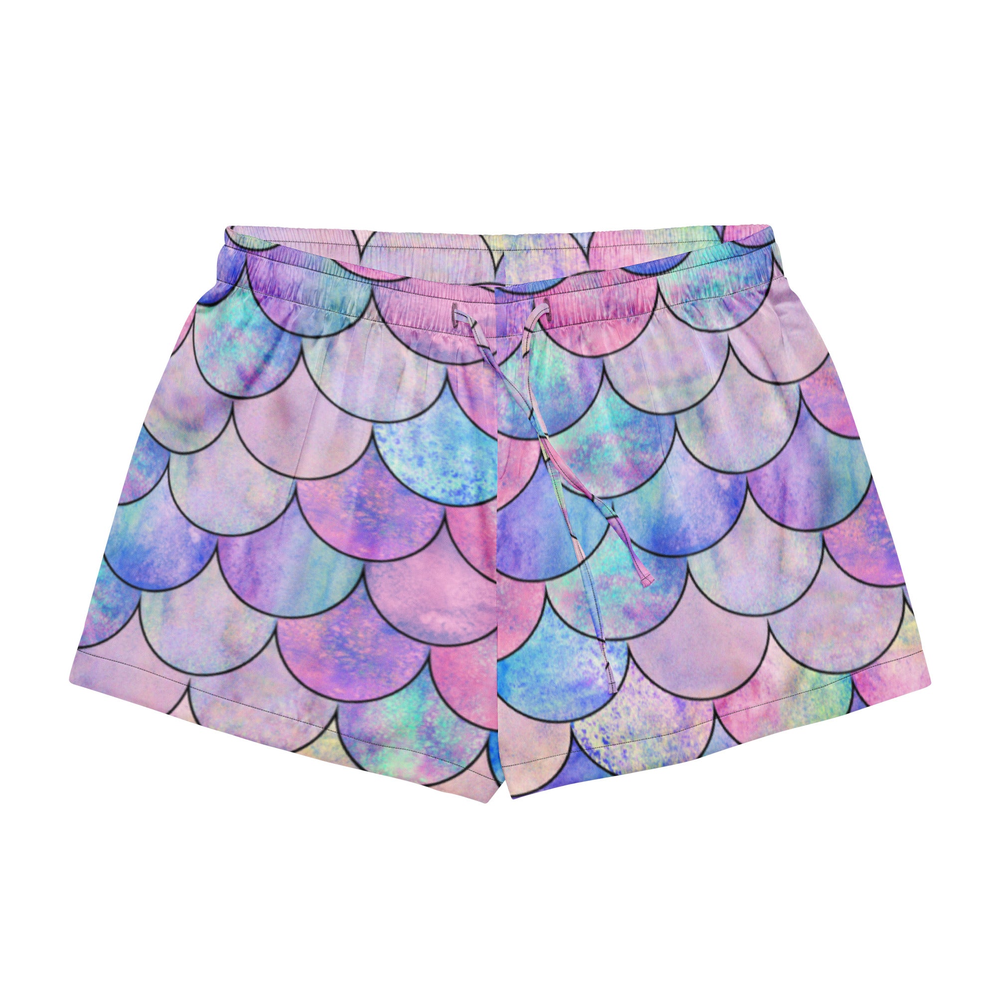 Women’s Pastel Mermaid Silky Pajama Shorts – Lightweight Relaxed Fit with Drawstring Waist