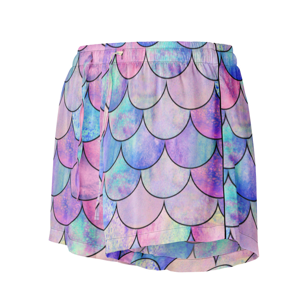 Women’s Pastel Mermaid Silky Pajama Shorts – Lightweight Relaxed Fit with Drawstring Waist