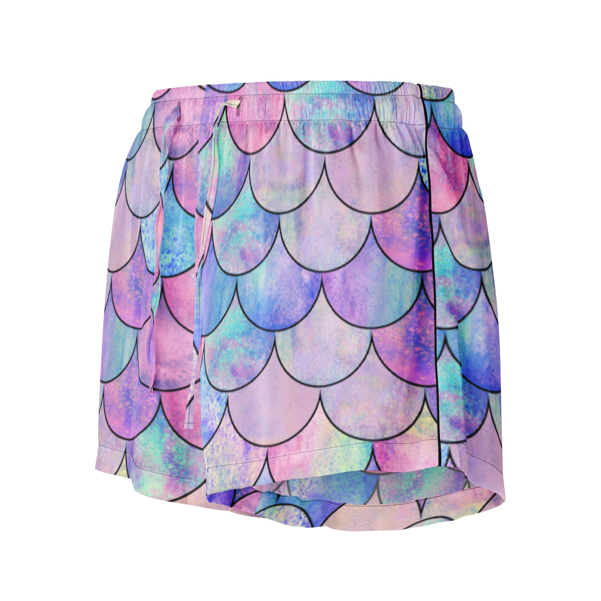 Women’s Pastel Mermaid Silky Pajama Shorts – Lightweight Relaxed Fit with Drawstring Waist