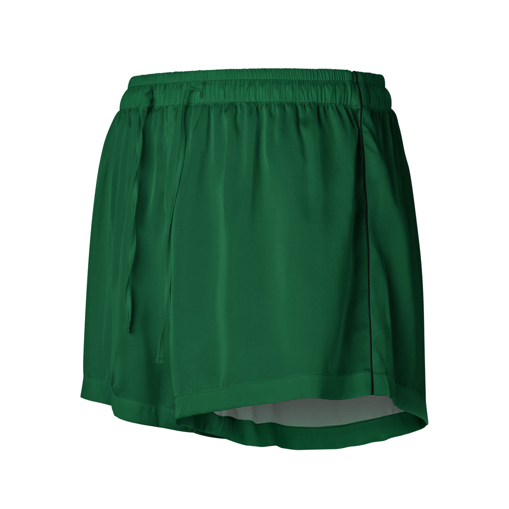 A sleek emerald green athletic skirt with a stretchy waistband and subtle side slits for active wear