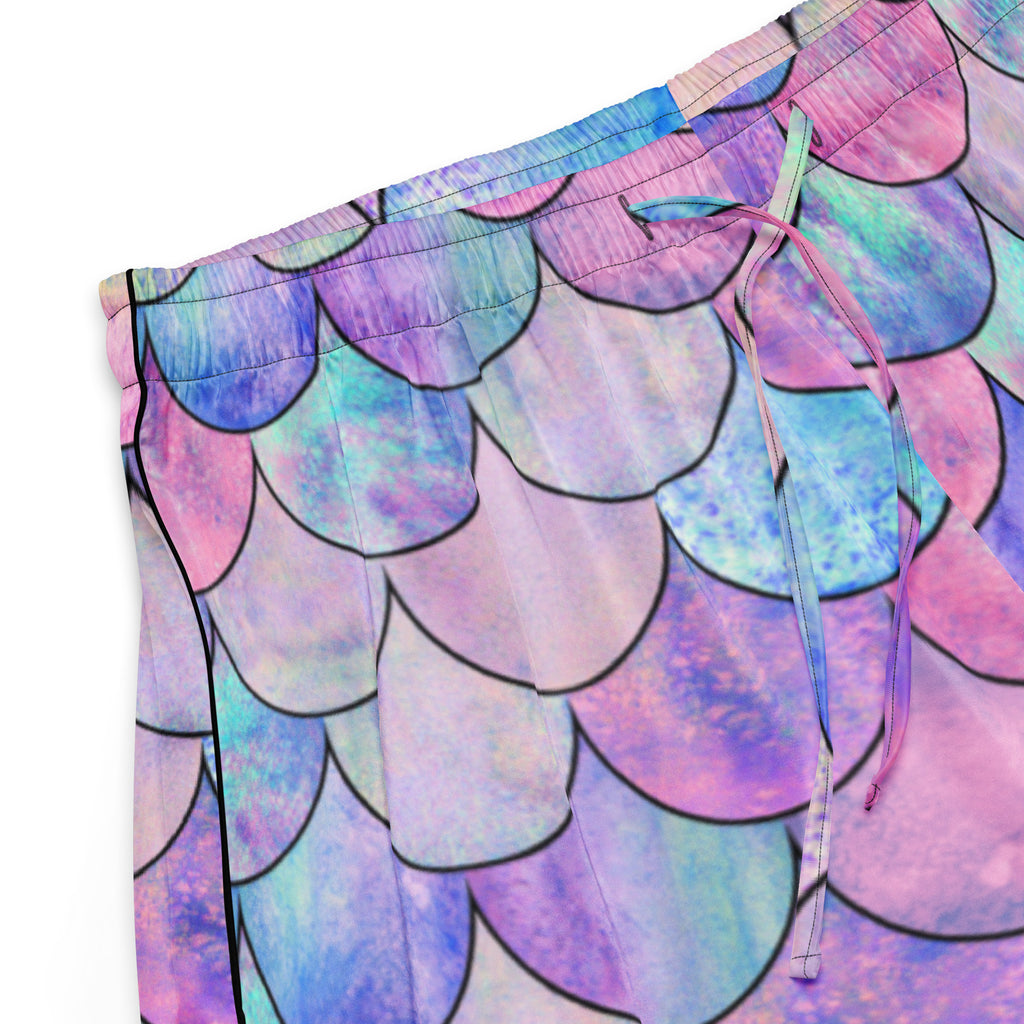 Women’s Pastel Mermaid Silky Pajama Shorts – Lightweight Relaxed Fit with Drawstring Waist