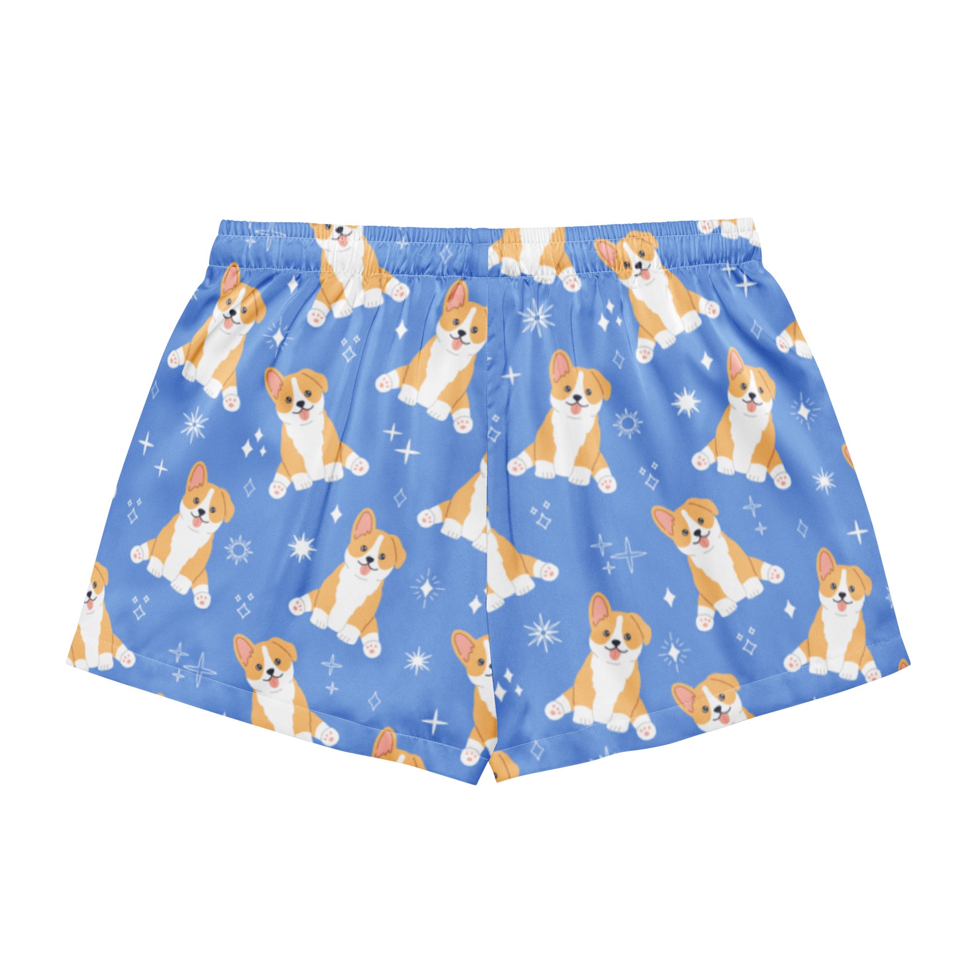 Women’s Blue Corgi Dog Silky Pajama Shorts – Lightweight Relaxed Fit with Drawstring Waist