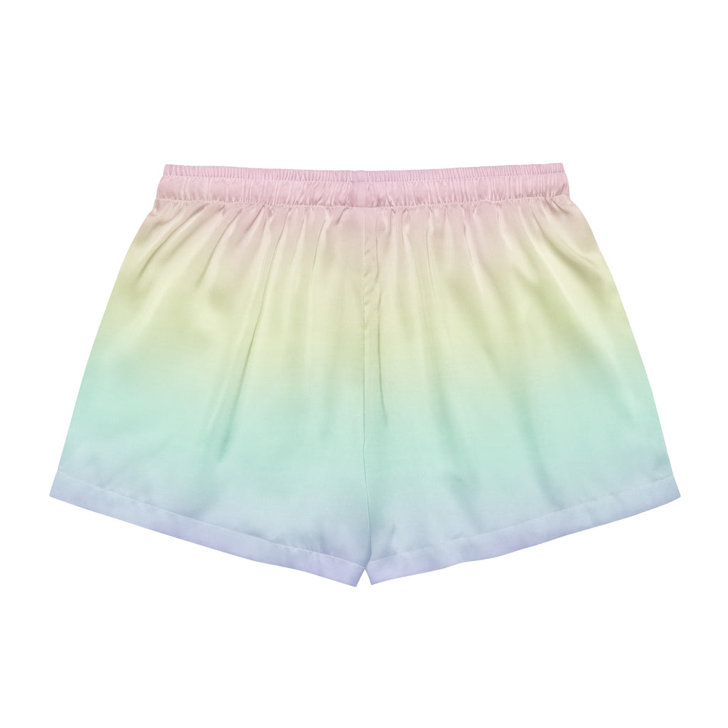 Women’s Pastel Rainbow Silky Pajama Shorts – Lightweight Relaxed Fit with Drawstring Waist