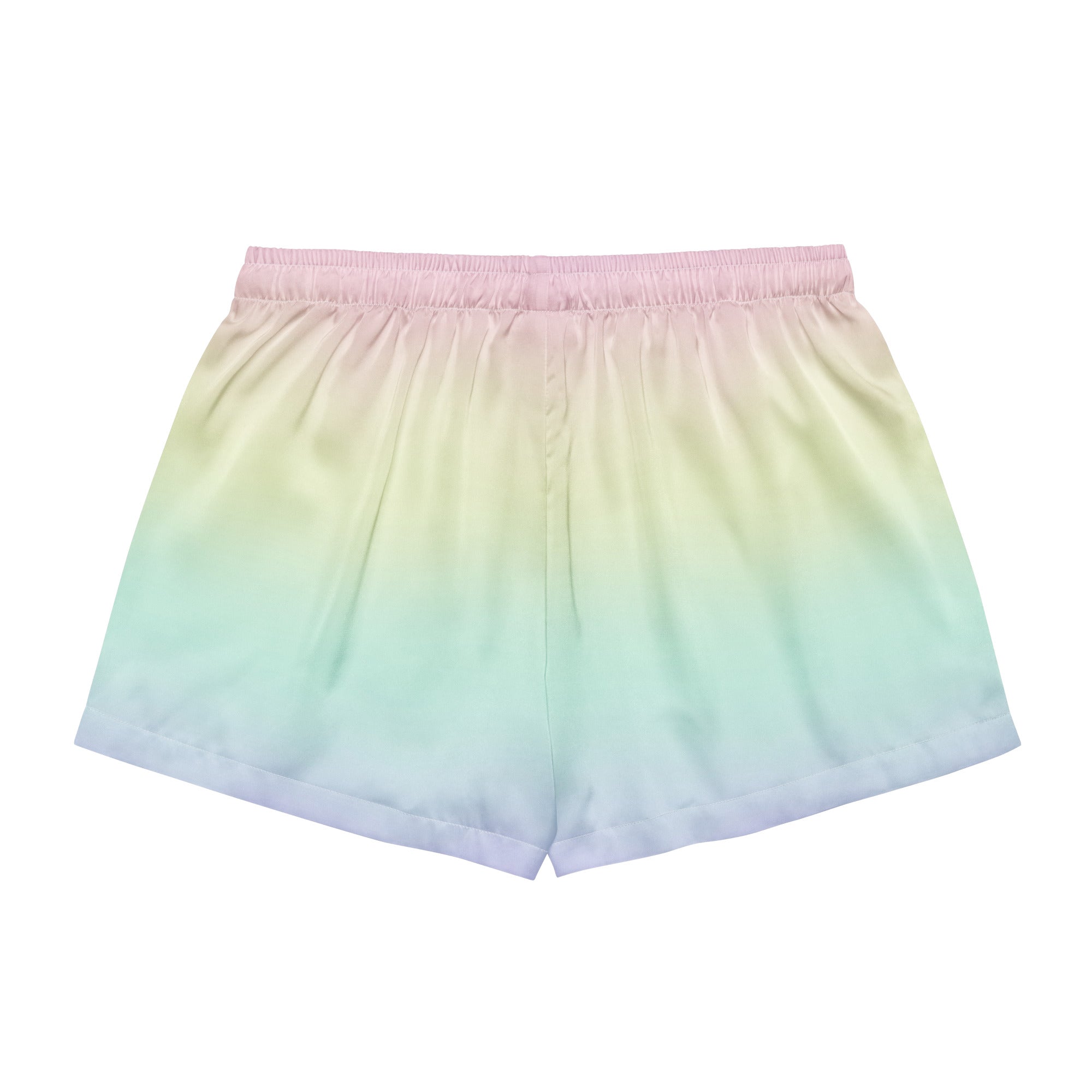 Women’s Pastel Rainbow Silky Pajama Shorts – Lightweight Relaxed Fit with Drawstring Waist