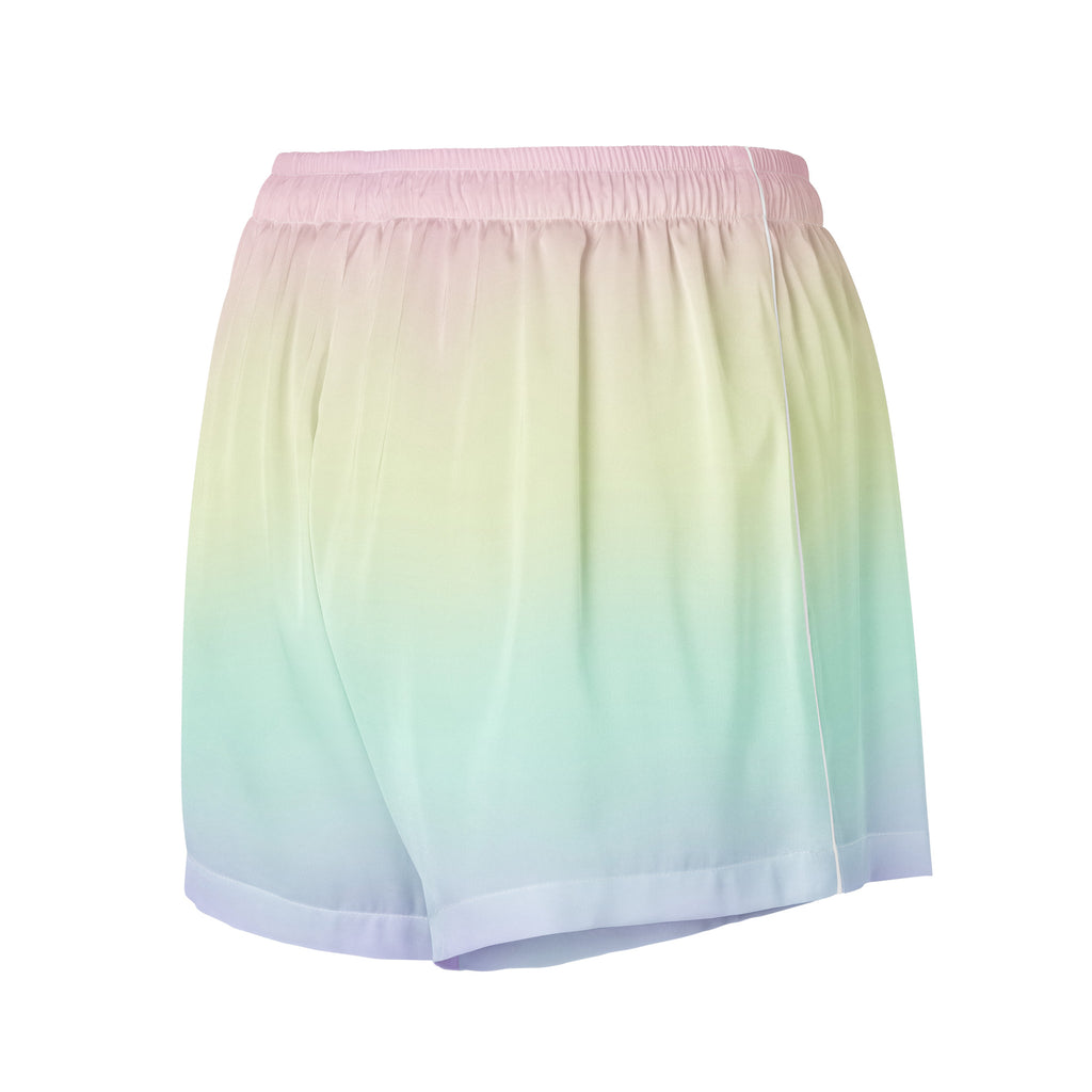 Women’s Pastel Rainbow Silky Pajama Shorts – Lightweight Relaxed Fit with Drawstring Waist
