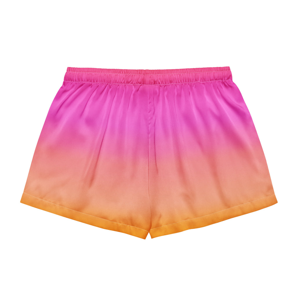 Women’s Sunset Ombre Silky Pajama Shorts – Lightweight Relaxed Fit with Drawstring Waist