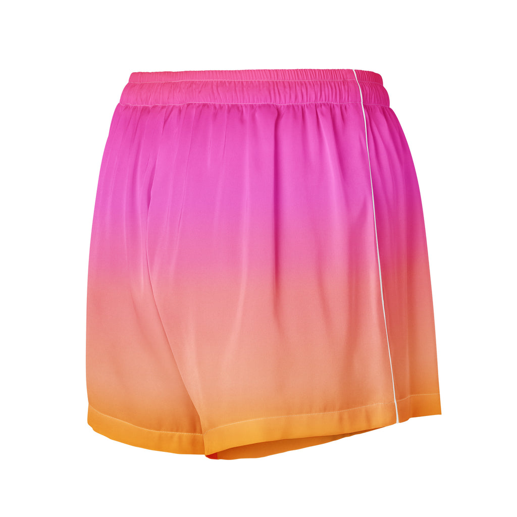 Women’s Sunset Ombre Silky Pajama Shorts – Lightweight Relaxed Fit with Drawstring Waist