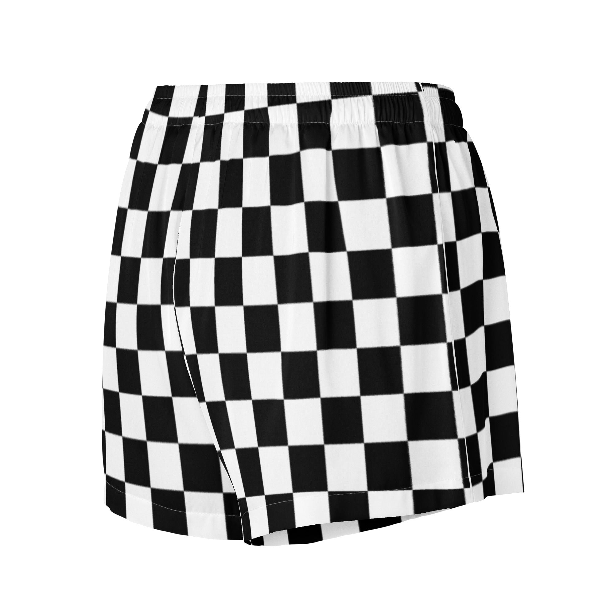 Women’s black and white checkered silky pajama shorts with elastic waistband lightweight relaxed fit and drawstring waist