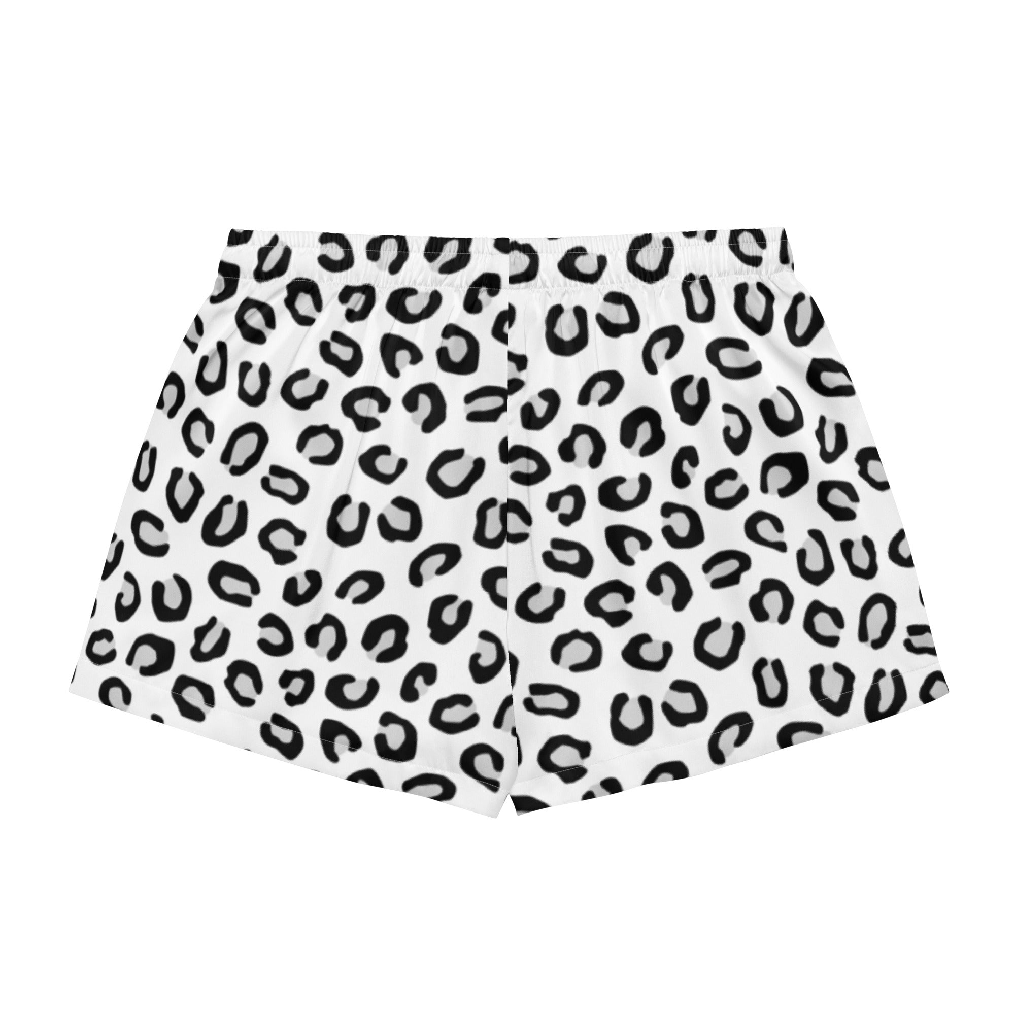 Women’s white silky boxer shorts with bold black leopard print lightweight relaxed fit and drawstring waist