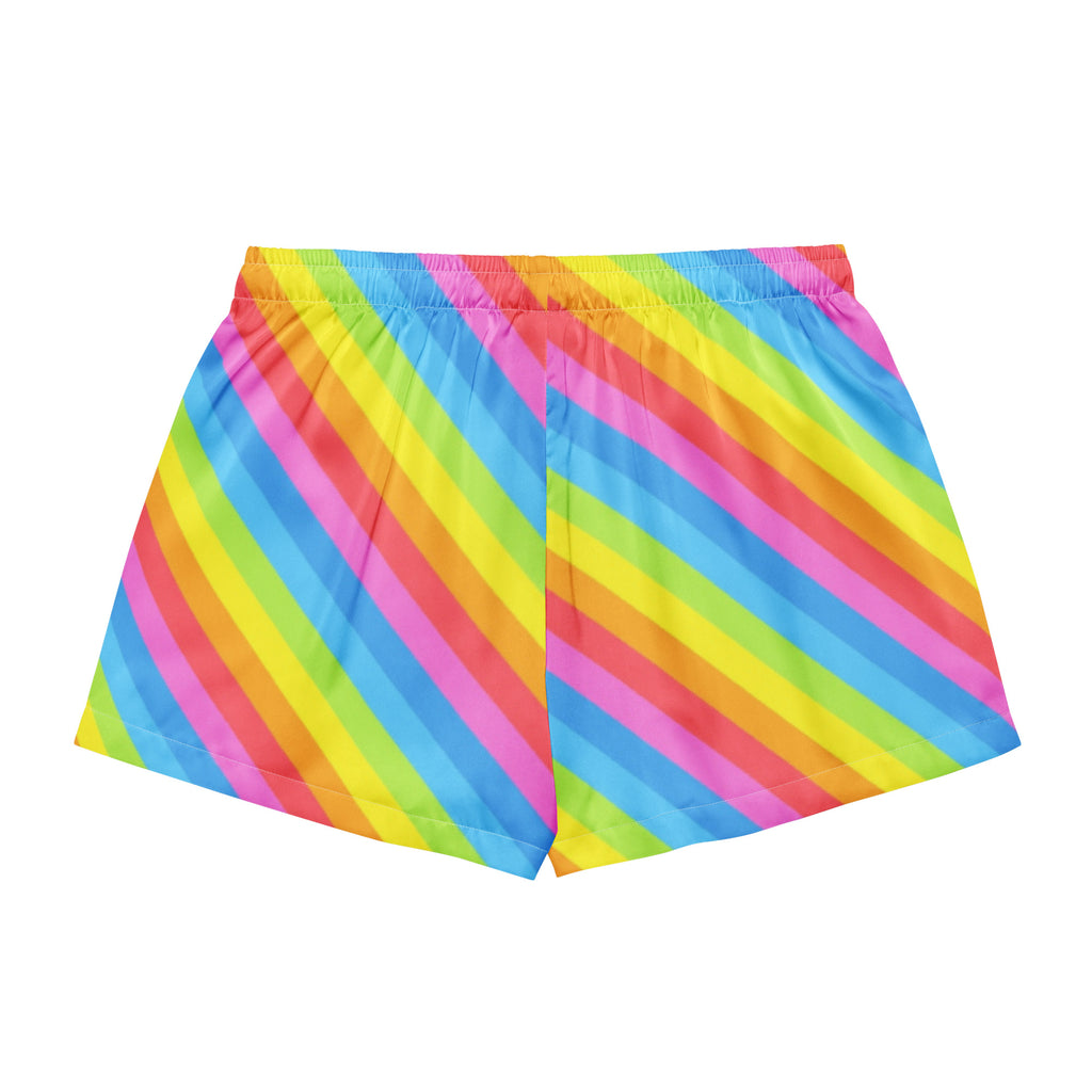 Women’s Rainbow Stripe Silky Pajama Shorts – Lightweight Relaxed Fit with Drawstring Waist
