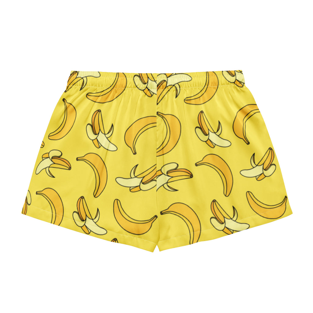 Women’s Yellow Banana Silky Pajama Shorts – Lightweight Relaxed Fit with Drawstring Waist