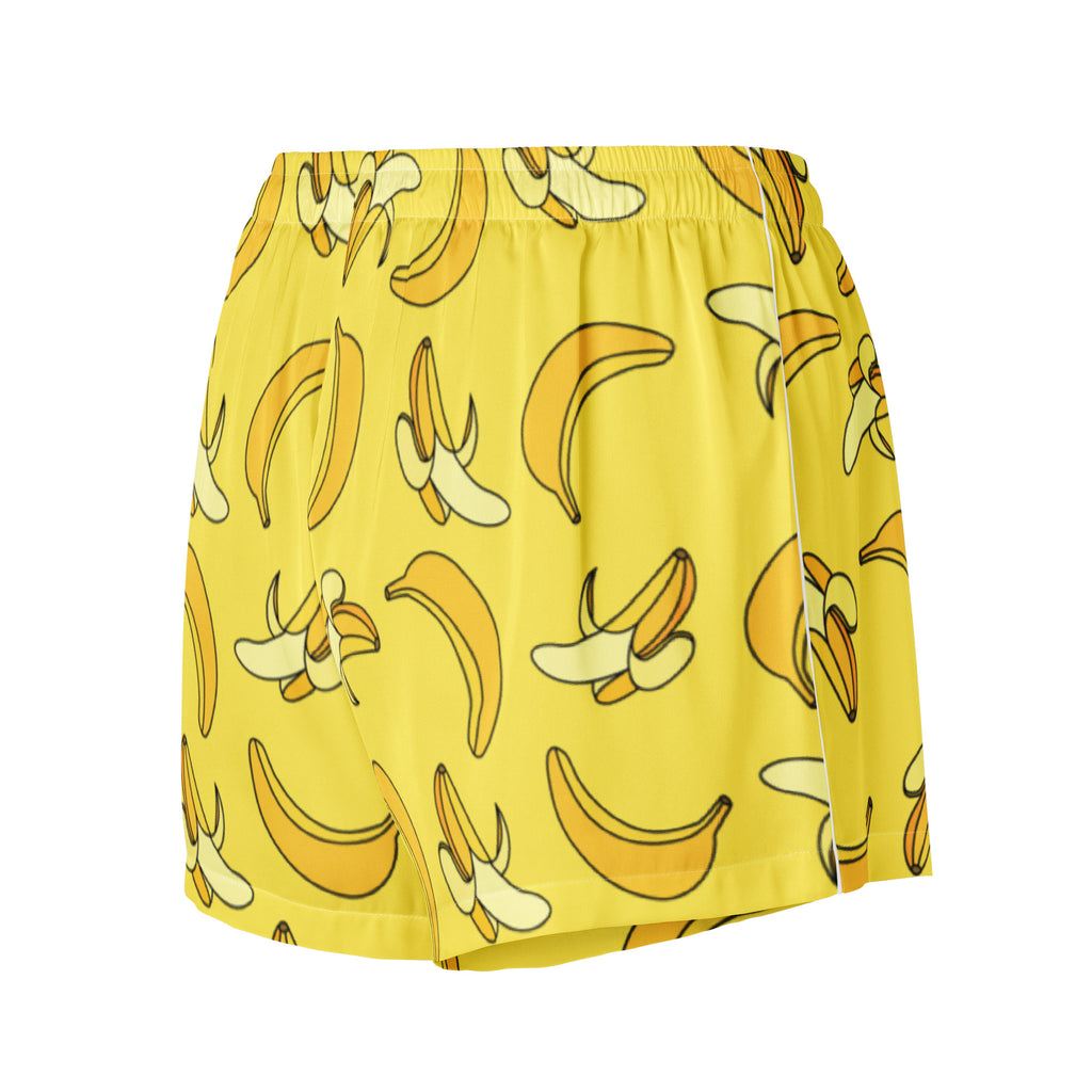 Women’s Yellow Banana Silky Pajama Shorts – Lightweight Relaxed Fit with Drawstring Waist