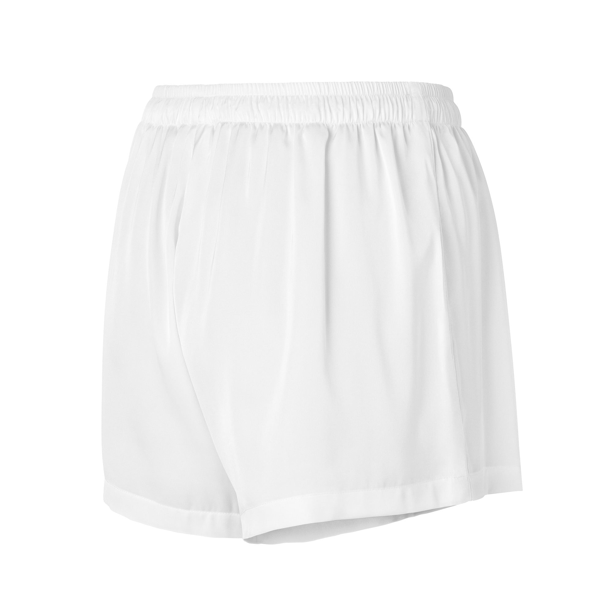 Women’s white silky pajama shorts with elastic waistband lightweight smooth fabric relaxed fit for comfortable wear