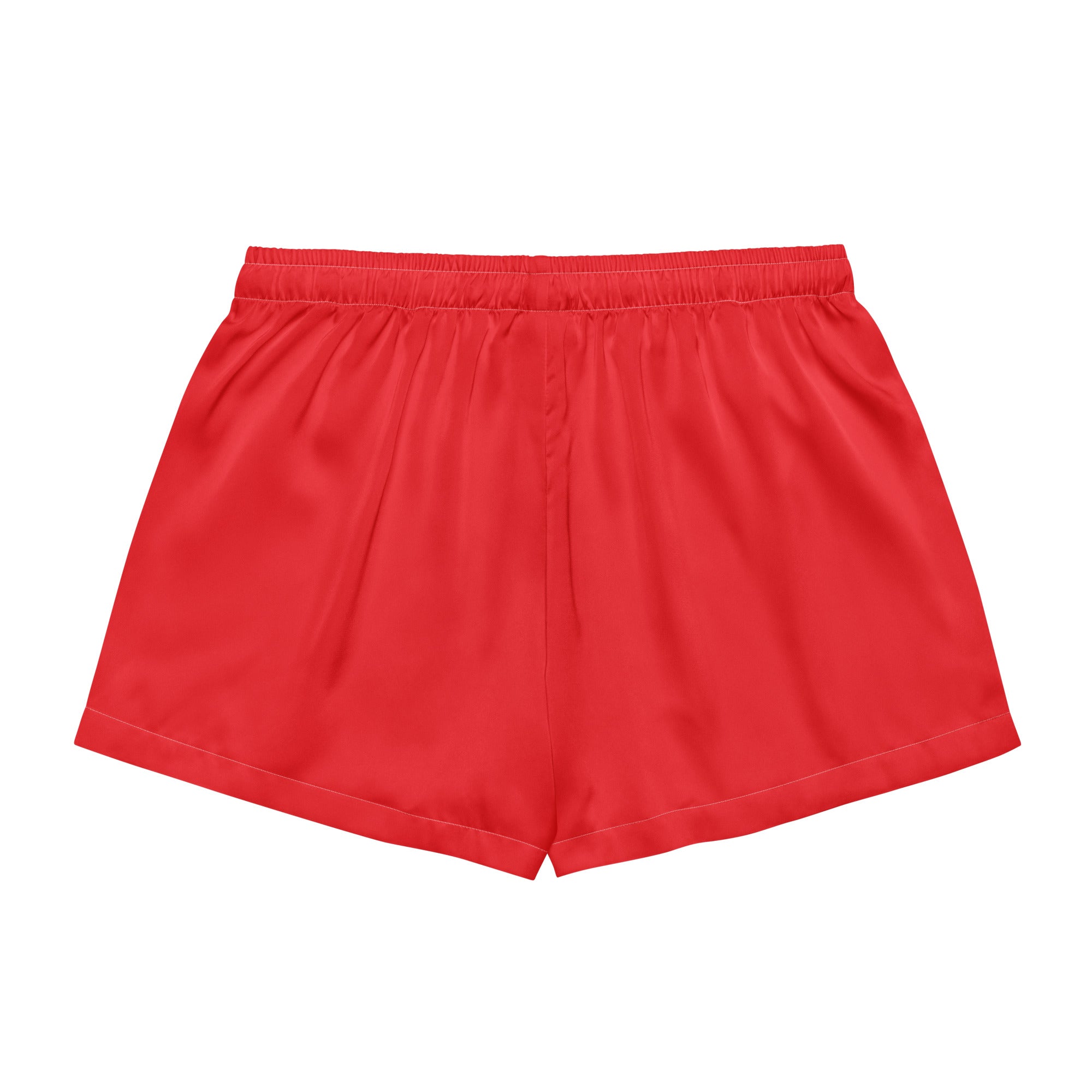 Women’s red silky satin pajama shorts with elastic waistband lightweight relaxed fit for comfortable sleepwear