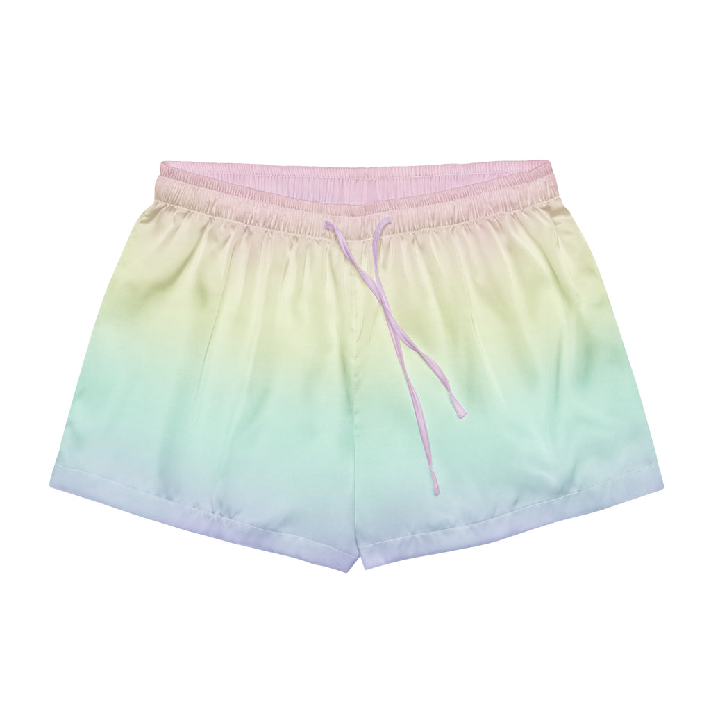 Women’s Pastel Rainbow Silky Pajama Shorts – Lightweight Relaxed Fit with Drawstring Waist