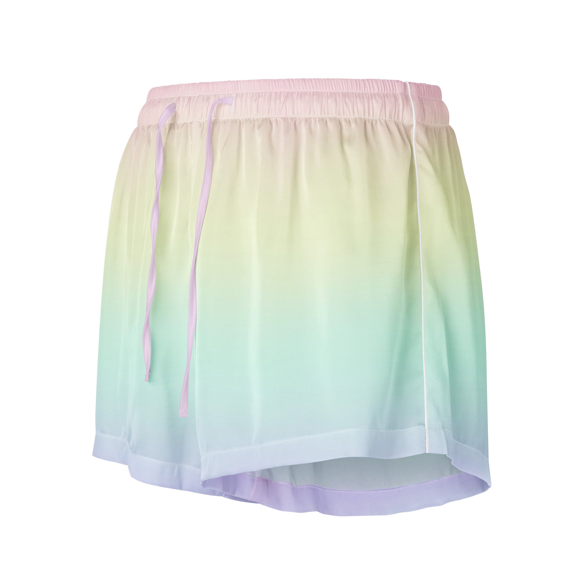 Women’s Pastel Rainbow Silky Pajama Shorts – Lightweight Relaxed Fit with Drawstring Waist