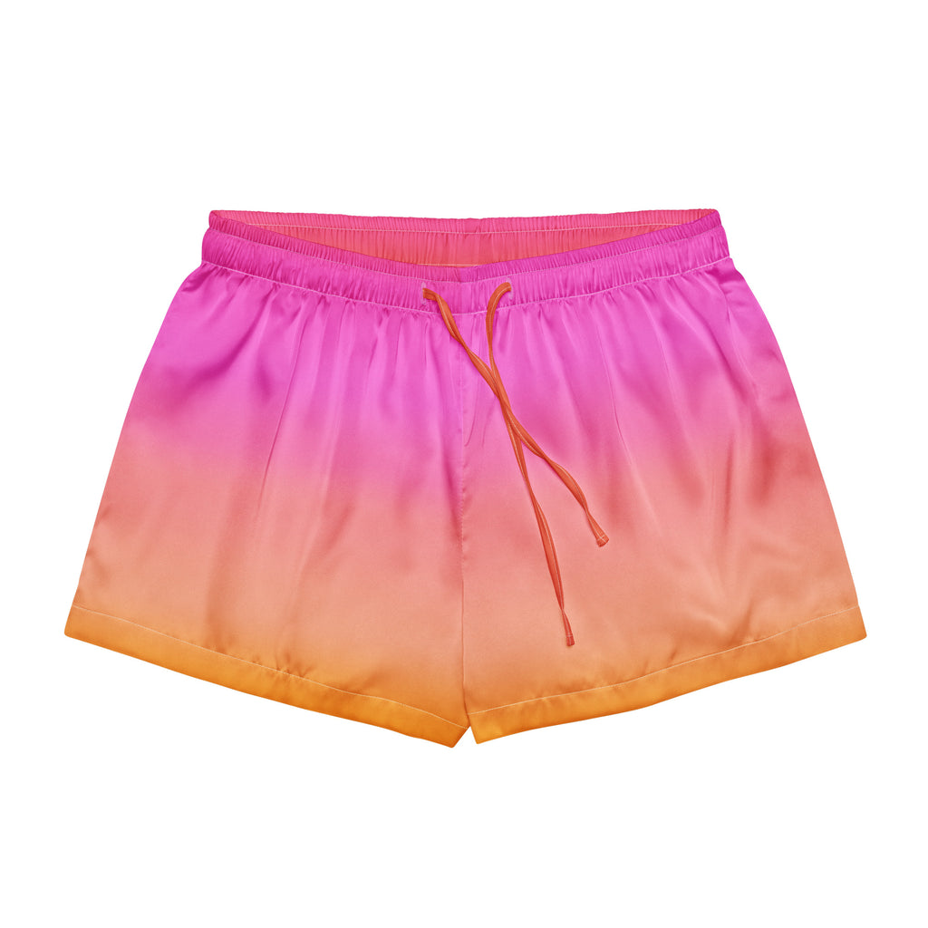 Women’s Sunset Ombre Silky Pajama Shorts – Lightweight Relaxed Fit with Drawstring Waist