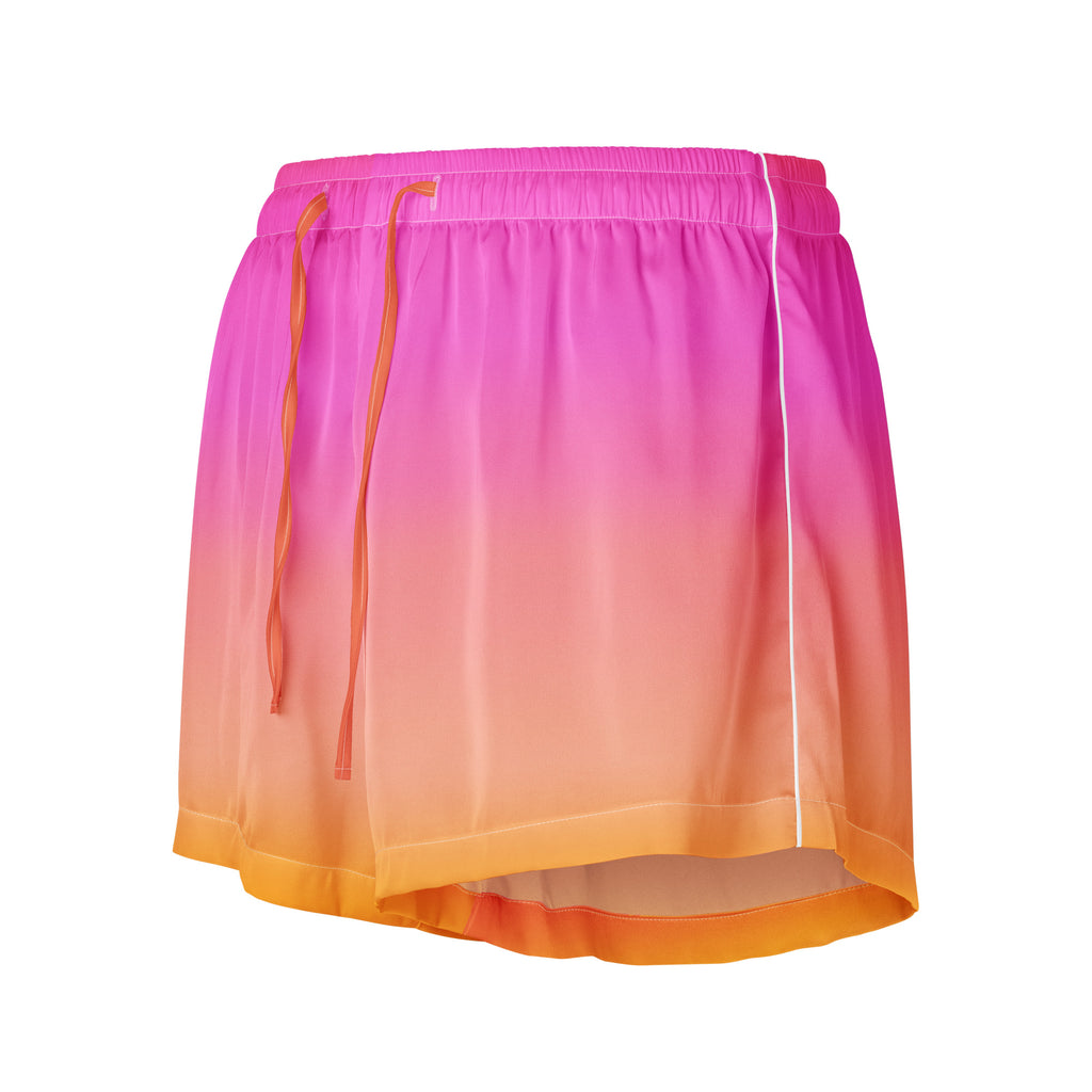 Women’s Sunset Ombre Silky Pajama Shorts – Lightweight Relaxed Fit with Drawstring Waist
