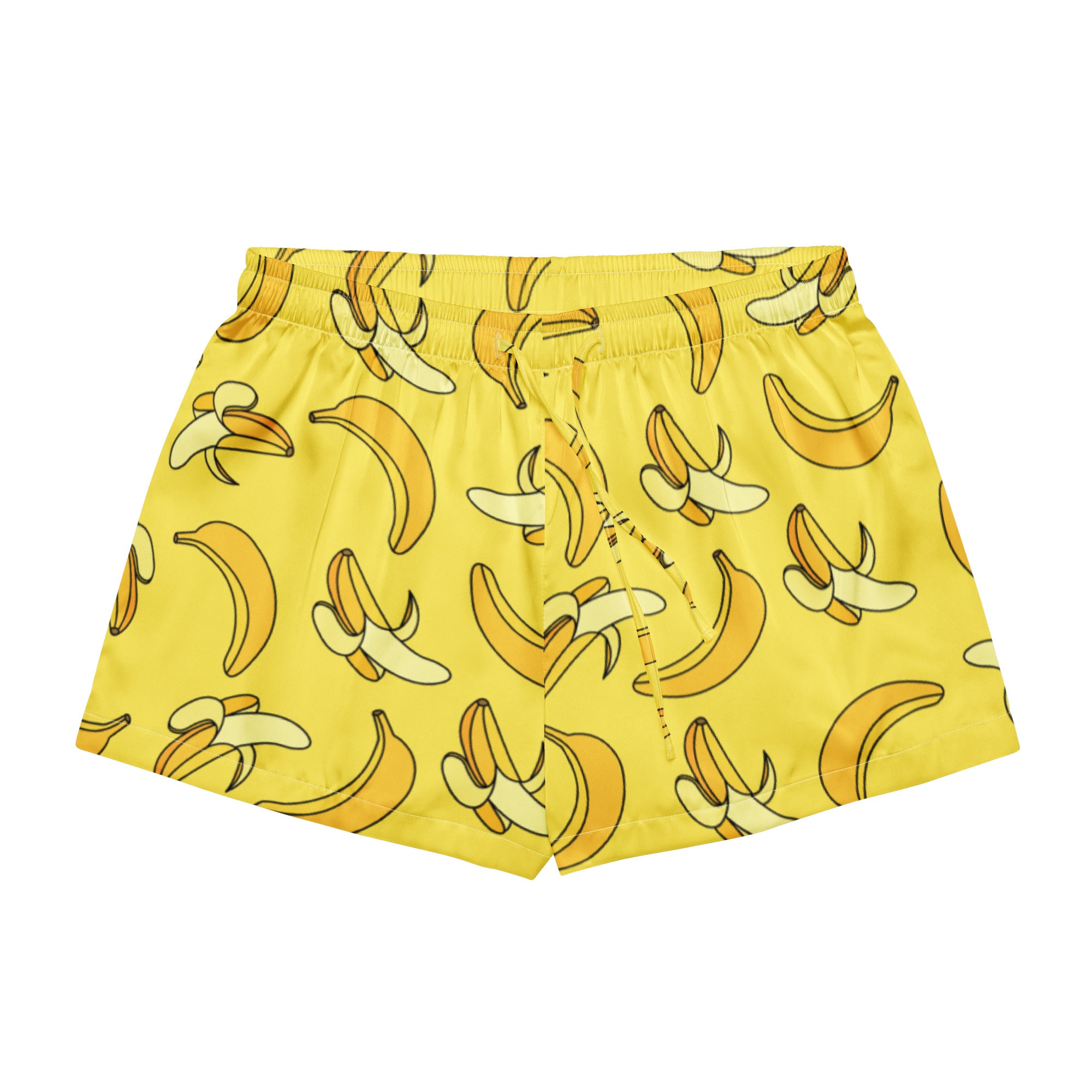 Women’s Yellow Banana Silky Pajama Shorts – Lightweight Relaxed Fit with Drawstring Waist