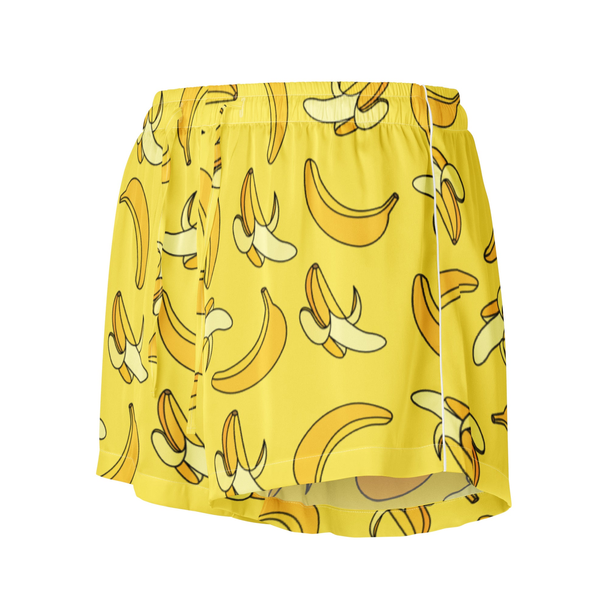 Women’s Yellow Banana Silky Pajama Shorts – Lightweight Relaxed Fit with Drawstring Waist