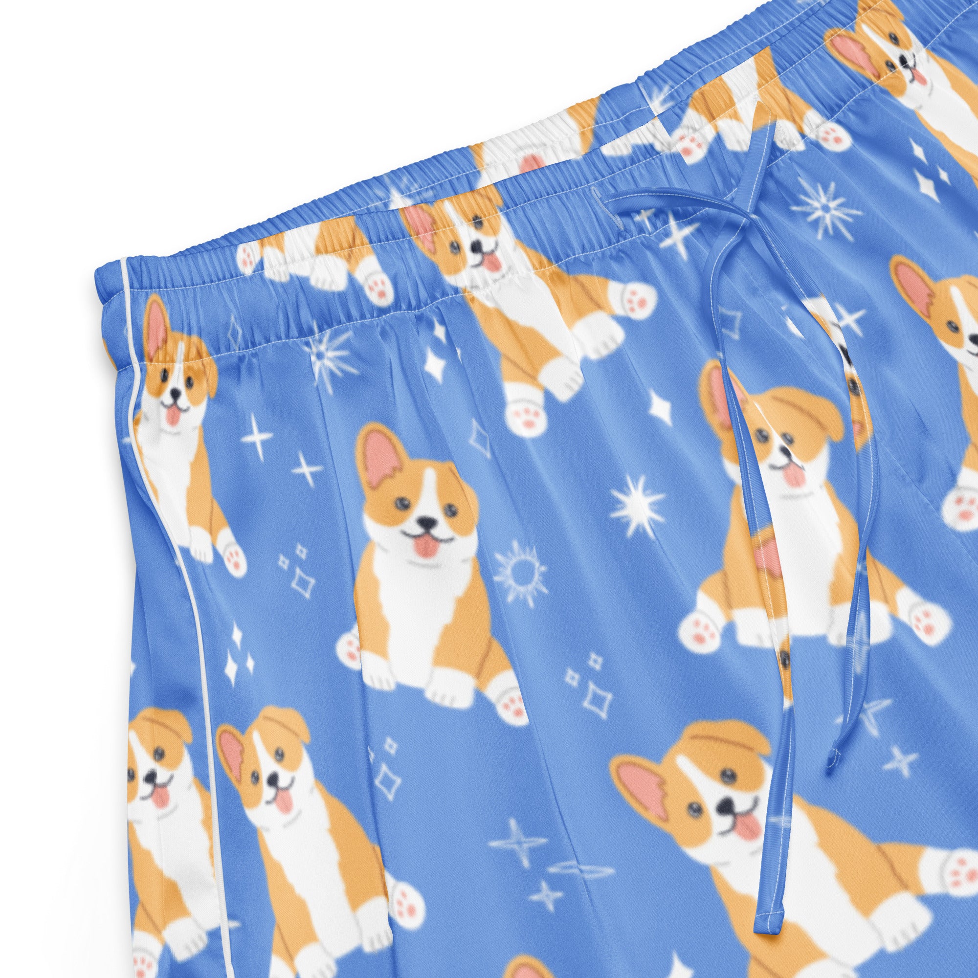Women’s Blue Corgi Dog Silky Pajama Shorts – Lightweight Relaxed Fit with Drawstring Waist