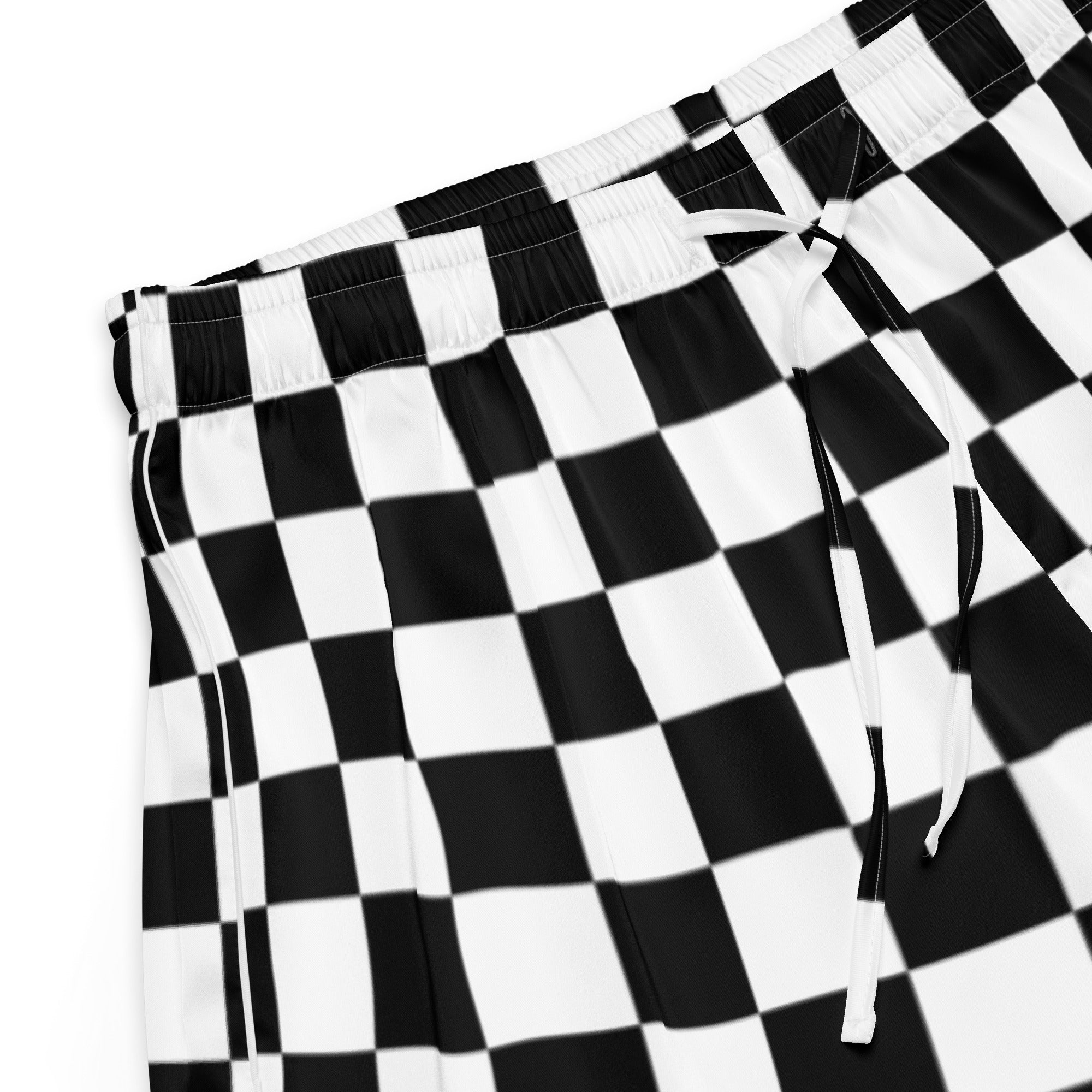 Women’s black and white checkered silky pajama shorts with lightweight relaxed fit and drawstring waistband
