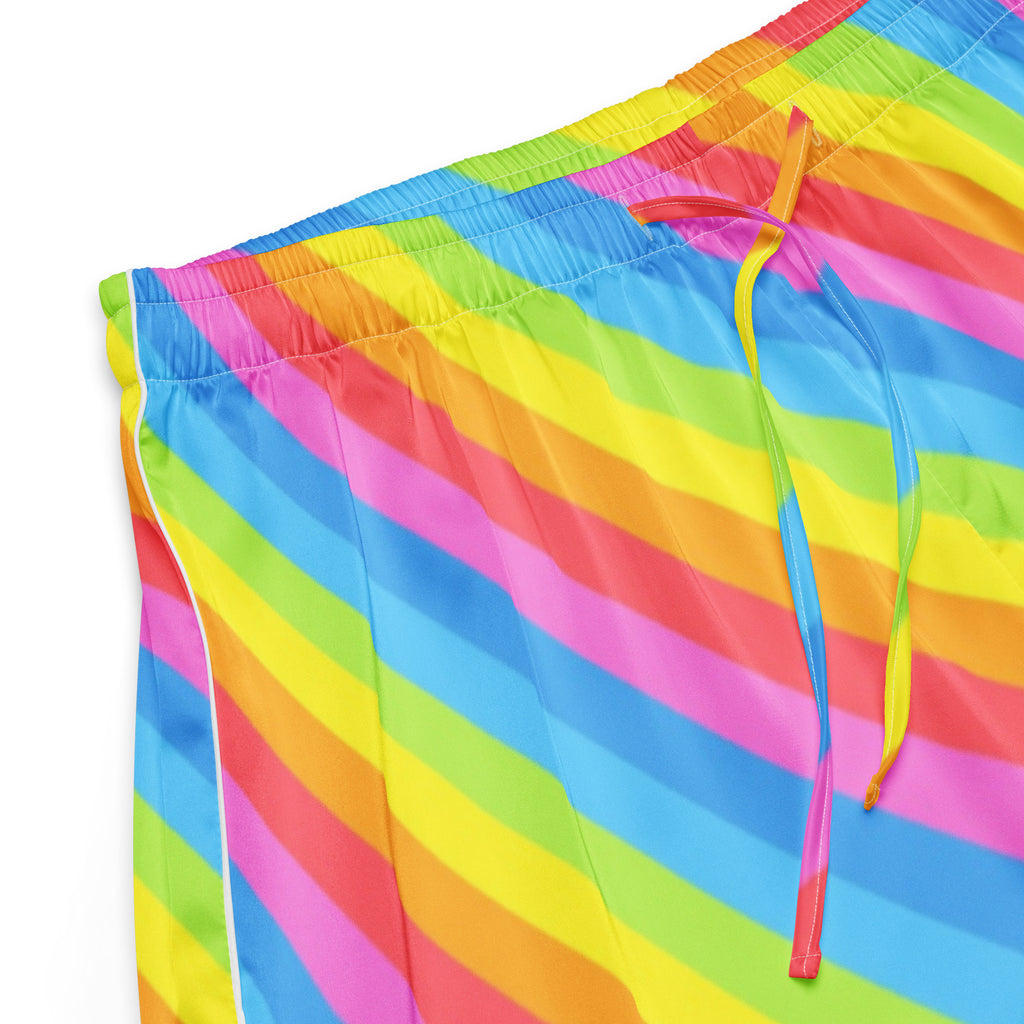 Women’s Rainbow Stripe Silky Pajama Shorts – Lightweight Relaxed Fit with Drawstring Waist