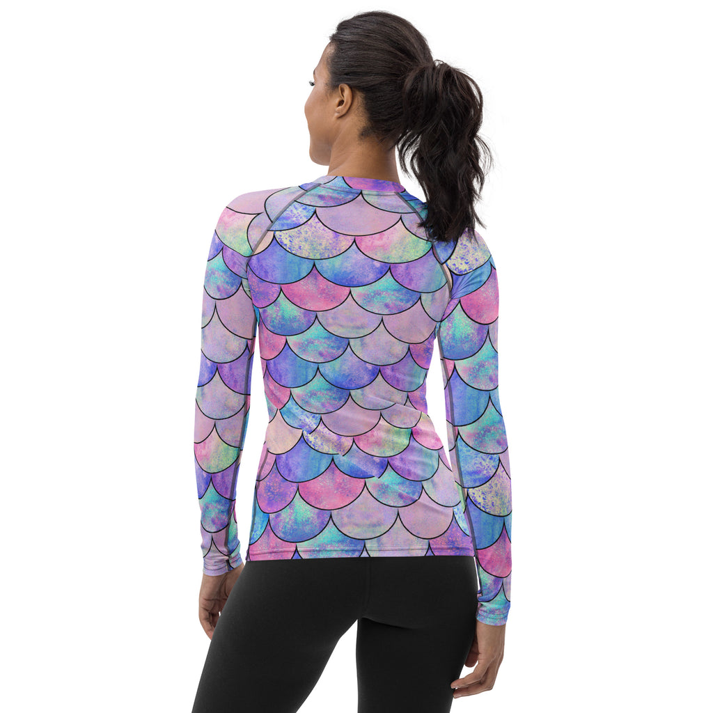 Women's Pastel Mermaid Buttery Soft Long Sleeve Rash Guard Swim Shirt With UPF 50+
