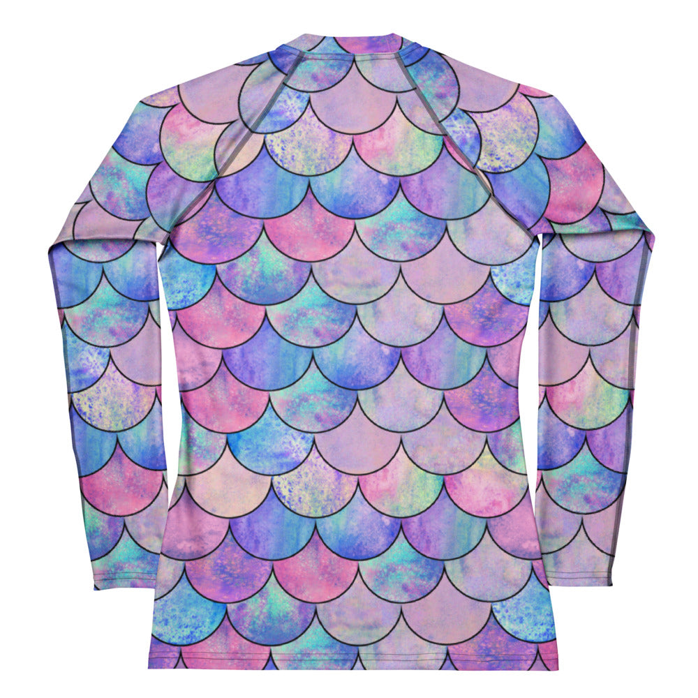 Women's Pastel Mermaid Buttery Soft Long Sleeve Rash Guard Swim Shirt With UPF 50+