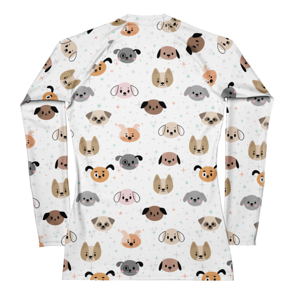 Women's Dog Face Buttery Soft Long Sleeve Rash Guard Swim Shirt With UPF 50+