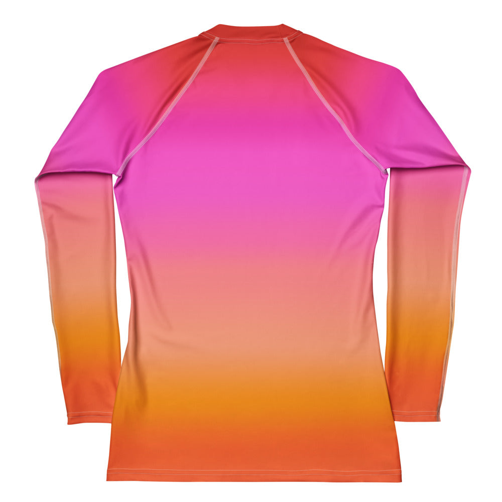 Women's Sunset Ombre Buttery Soft Long Sleeve Rash Guard Swim Shirt With UPF 50+