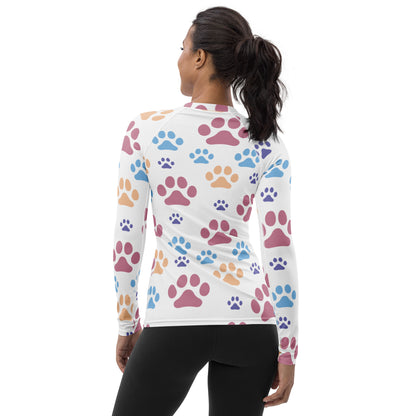 Women's Colorful Paw Prints Buttery Soft Long Sleeve Rash Guard Swim Shirt With UPF 50+