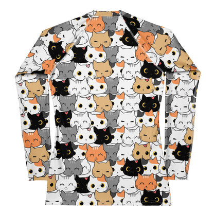 Women's Cat Face Buttery Soft Long Sleeve Rash Guard Swim Shirt With UPF 50+