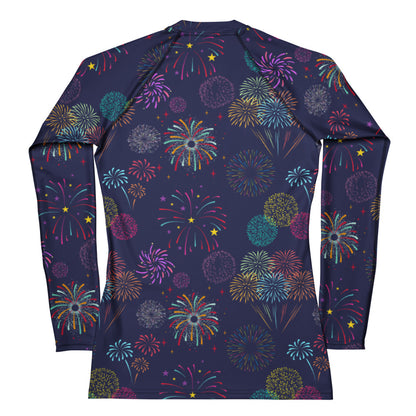 Women's Colorful Fireworks Buttery Soft Long Sleeve Rash Guard Swim Shirt With UPF 50+